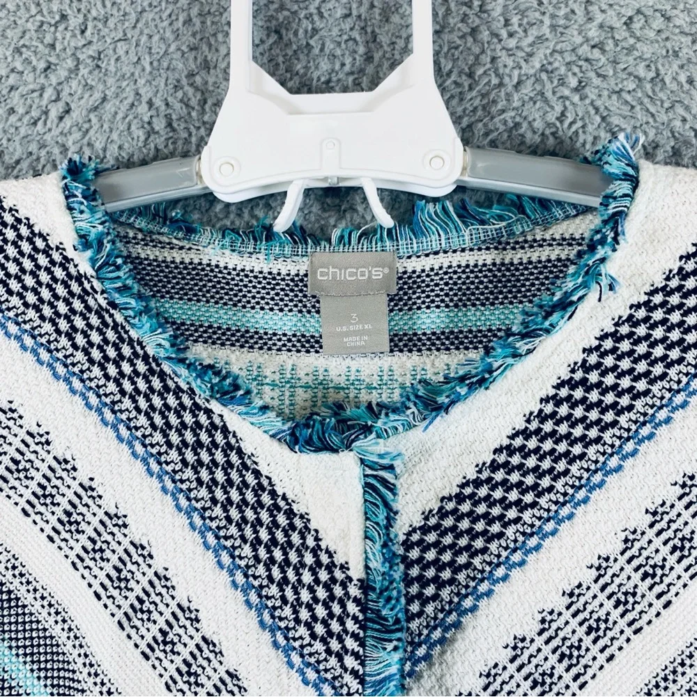 Chico's Sweater Jacket Women's 3 Long‎ Sleeve Snap Fringe Trim Cotton Multicolor
